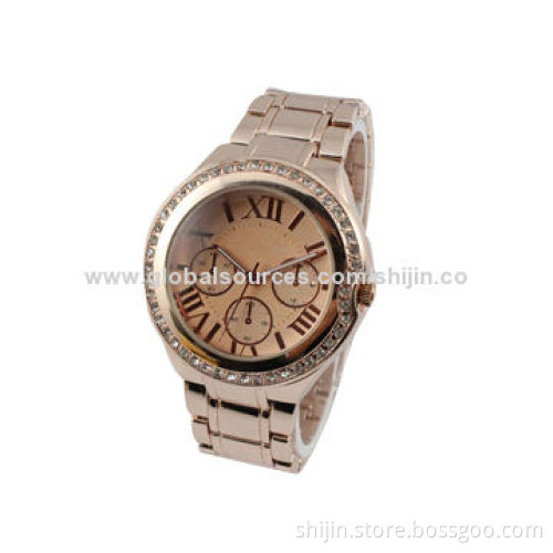 Fashion alloy watch with Japan quartz movement for ladies, golden, OEM, made in China